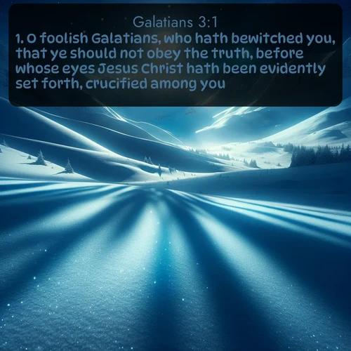 citation biblique : 1. O foolish Galatians, who hath bewitched you, that ye should not obey the truth, before whose eyes Jesus Christ hath been evidently set forth, crucified among you?
 sur fond image nature