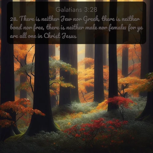 citation biblique : 28. There is neither Jew nor Greek, there is neither bond nor free, there is neither male nor female: for ye are all one in Christ Jesus.
 sur fond image nature