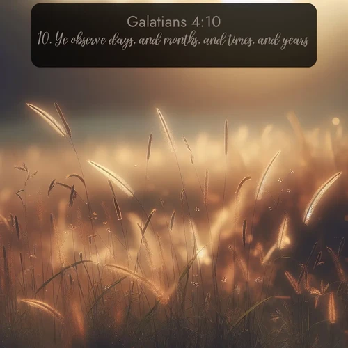 KJV Galatians  ; image nature: image with the bible verse :Ye observe days, and months, and times, and years. ; Explore a collection of inspiring Bible verse images accompanied by winter photos, such as snowy landscapes, frosted trees, and frozen lakes. These images reflect the peace and purity of God&#039;s creation, with elegant fonts and luminous colors. Download and share verses like KJV Galatians 4:10. Current verse is overlayed with the thematic nature scene : Summer heat brings out cricket songs in meadow grass. ; 4:10