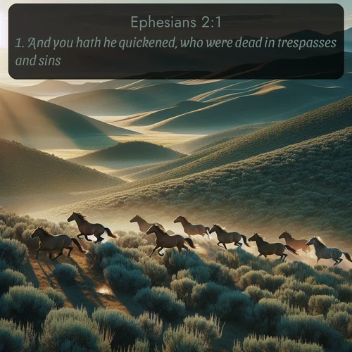 citation biblique : 1. And you hath he quickened, who were dead in trespasses and sins;
 sur fond image nature