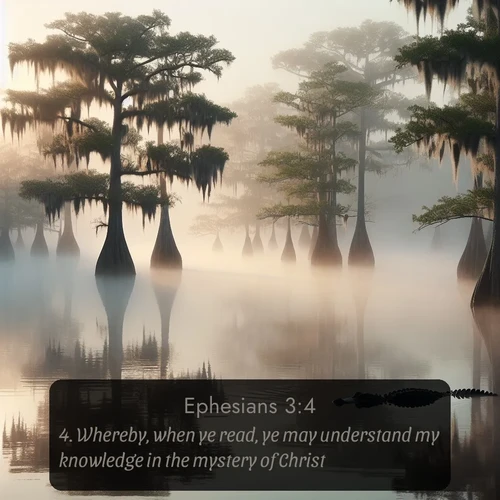 citation biblique : 4. Whereby, when ye read, ye may understand my knowledge in the mystery of Christ)
 sur fond image nature