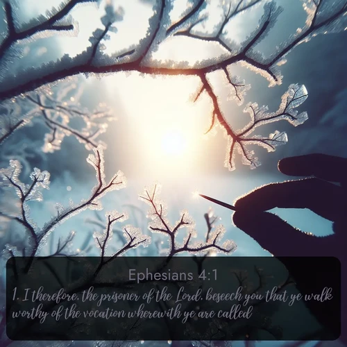 citation biblique : 1. I therefore, the prisoner of the Lord, beseech you that ye walk worthy of the vocation wherewith ye are called,
 sur fond image nature