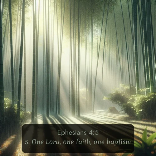 citation biblique : 5. One Lord, one faith, one baptism,
 sur fond image nature