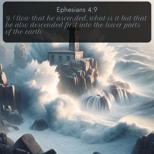 citation biblique : 9. (Now that he ascended, what is it but that he also descended first into the lower parts of the earth?
 sur fond image nature