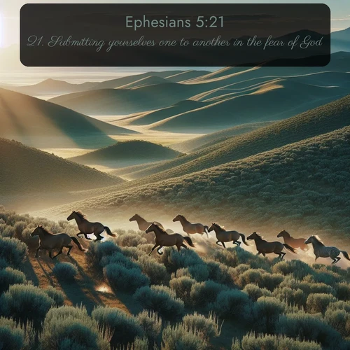citation biblique : 21. Submitting yourselves one to another in the fear of God.
 sur fond image nature