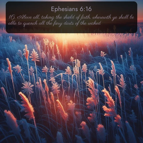 citation biblique : 16. Above all, taking the shield of faith, wherewith ye shall be able to quench all the fiery darts of the wicked.
 sur fond image nature
