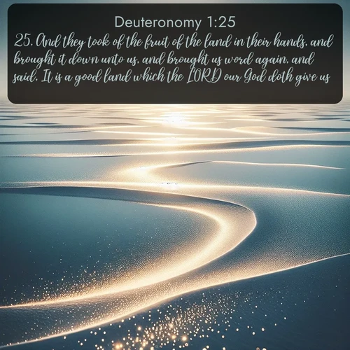 citation biblique : 25. And they took of the fruit of the land in their hands, and brought it down unto us, and brought us word again, and said, It is a good land which the LORD our God doth give us.
 sur fond image nature