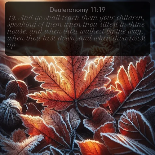 citation biblique : 19. And ye shall teach them your children, speaking of them when thou sittest in thine house, and when thou walkest by the way, when thou liest down, and when thou risest up.
 sur fond image nature