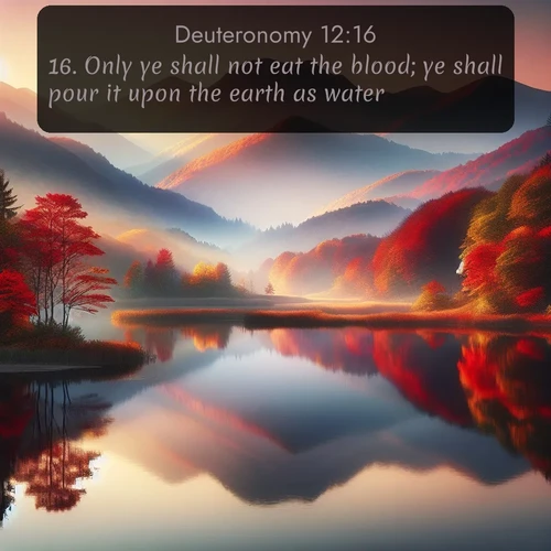 citation biblique : 16. Only ye shall not eat the blood; ye shall pour it upon the earth as water.
 sur fond image nature