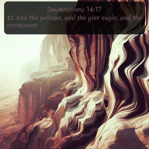 KJV Deuteronomy  ; image nature: image with the bible verse :And the pelican, and the gier eagle, and the cormorant, ; Admire Bible verse images capturing the beauty of beaches, with turquoise waters, palm trees, and peaceful shores. These soothing scenes reflect God&#039;s serenity and majesty. Download and share verses like KJV Deuteronomy 14:17. Current verse is overlayed with the thematic nature scene : Desert varnish stains cliff faces in abstract patterns. ; 14:17