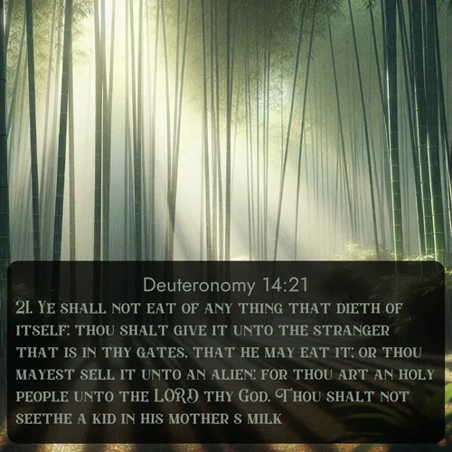 citation biblique : 21. Ye shall not eat of any thing that dieth of itself: thou shalt give it unto the stranger that is in thy gates, that he may eat it; or thou mayest sell it unto an alien: for thou art an holy people unto the LORD thy God. Thou shalt not seethe a kid in his mother&#039;s milk.
 sur fond image nature