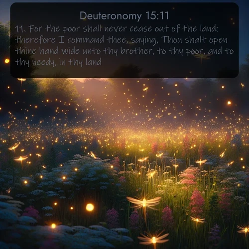 citation biblique : 11. For the poor shall never cease out of the land: therefore I command thee, saying, Thou shalt open thine hand wide unto thy brother, to thy poor, and to thy needy, in thy land.
 sur fond image nature