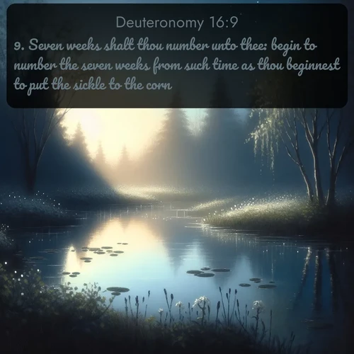 citation biblique : 9. Seven weeks shalt thou number unto thee: begin to number the seven weeks from such time as thou beginnest to put the sickle to the corn.
 sur fond image nature