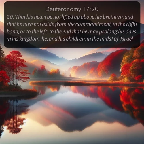 citation biblique : 20. That his heart be not lifted up above his brethren, and that he turn not aside from the commandment, to the right hand, or to the left: to the end that he may prolong his days in his kingdom, he, and his children, in the midst of Israel.
 sur fond image nature