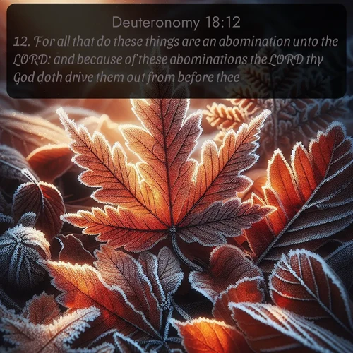 citation biblique : 12. For all that do these things are an abomination unto the LORD: and because of these abominations the LORD thy God doth drive them out from before thee.
 sur fond image nature