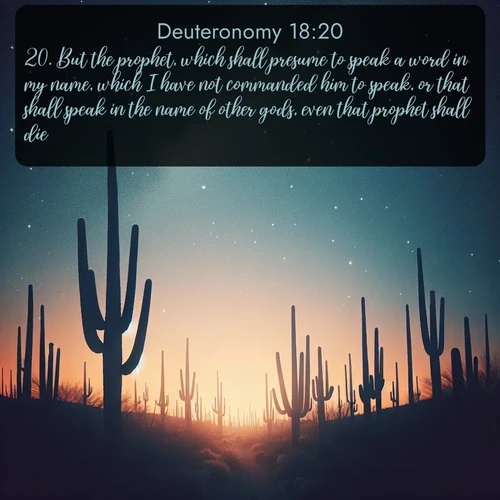 citation biblique : 20. But the prophet, which shall presume to speak a word in my name, which I have not commanded him to speak, or that shall speak in the name of other gods, even that prophet shall die.
 sur fond image nature