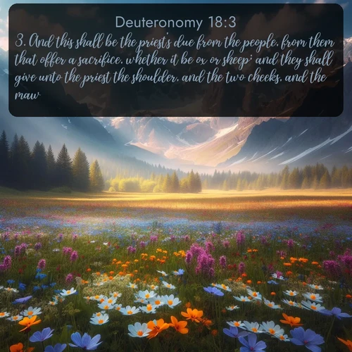 citation biblique : 3. And this shall be the priest&#039;s due from the people, from them that offer a sacrifice, whether it be ox or sheep; and they shall give unto the priest the shoulder, and the two cheeks, and the maw.
 sur fond image nature