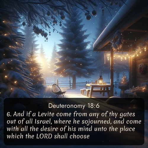 citation biblique : 6. And if a Levite come from any of thy gates out of all Israel, where he sojourned, and come with all the desire of his mind unto the place which the LORD shall choose;
 sur fond image nature
