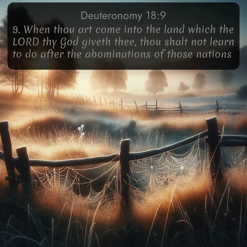 citation biblique : 9. When thou art come into the land which the LORD thy God giveth thee, thou shalt not learn to do after the abominations of those nations.
 sur fond image nature