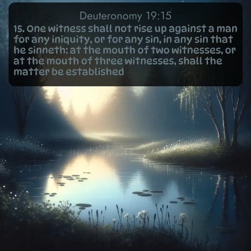 citation biblique : 15. One witness shall not rise up against a man for any iniquity, or for any sin, in any sin that he sinneth: at the mouth of two witnesses, or at the mouth of three witnesses, shall the matter be established.
 sur fond image nature