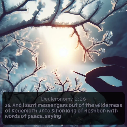 citation biblique : 26. And I sent messengers out of the wilderness of Kedemoth unto Sihon king of Heshbon with words of peace, saying,
 sur fond image nature
