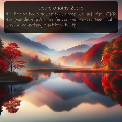 citation biblique : 16. But of the cities of these people, which the LORD thy God doth give thee for an inheritance, thou shalt save alive nothing that breatheth:
 sur fond image nature