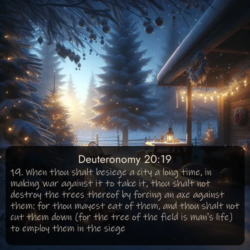 citation biblique : 19. When thou shalt besiege a city a long time, in making war against it to take it, thou shalt not destroy the trees thereof by forcing an axe against them: for thou mayest eat of them, and thou shalt not cut them down (for the tree of the field is man&#039;s life) to employ them in the siege:
 sur fond image nature