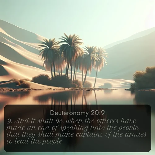 citation biblique : 9. And it shall be, when the officers have made an end of speaking unto the people, that they shall make captains of the armies to lead the people.
 sur fond image nature