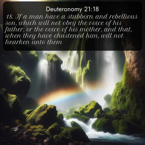 citation biblique : 18. If a man have a stubborn and rebellious son, which will not obey the voice of his father, or the voice of his mother, and that, when they have chastened him, will not hearken unto them:
 sur fond image nature