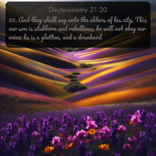 citation biblique : 20. And they shall say unto the elders of his city, This our son is stubborn and rebellious, he will not obey our voice; he is a glutton, and a drunkard.
 sur fond image nature