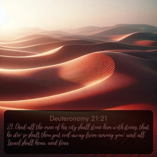 citation biblique : 21. And all the men of his city shall stone him with stones, that he die: so shalt thou put evil away from among you; and all Israel shall hear, and fear.
 sur fond image nature