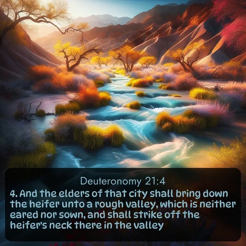 citation biblique : 4. And the elders of that city shall bring down the heifer unto a rough valley, which is neither eared nor sown, and shall strike off the heifer&#039;s neck there in the valley:
 sur fond image nature