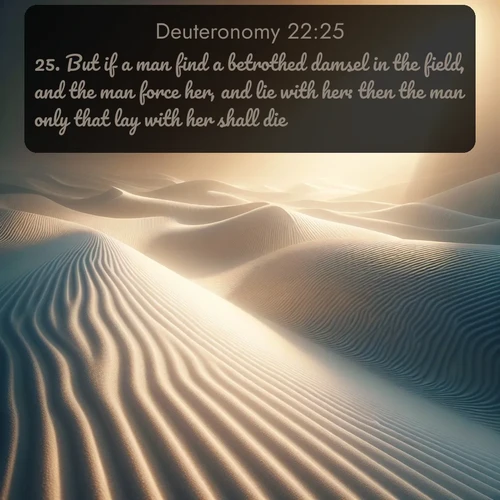 citation biblique : 25. But if a man find a betrothed damsel in the field, and the man force her, and lie with her: then the man only that lay with her shall die:
 sur fond image nature