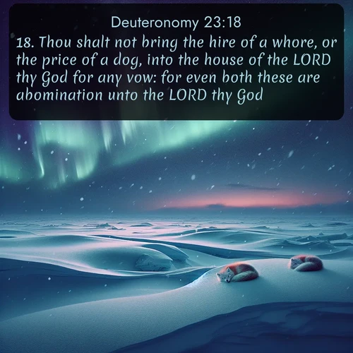 citation biblique : 18. Thou shalt not bring the hire of a whore, or the price of a dog, into the house of the LORD thy God for any vow: for even both these are abomination unto the LORD thy God.
 sur fond image nature