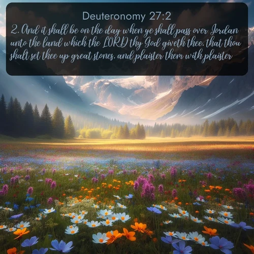 citation biblique : 2. And it shall be on the day when ye shall pass over Jordan unto the land which the LORD thy God giveth thee, that thou shalt set thee up great stones, and plaister them with plaister:
 sur fond image nature