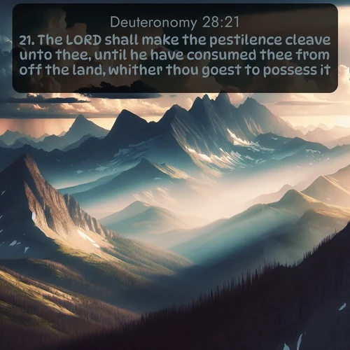 citation biblique : 21. The LORD shall make the pestilence cleave unto thee, until he have consumed thee from off the land, whither thou goest to possess it.
 sur fond image nature