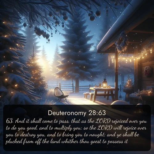 citation biblique : 63. And it shall come to pass, that as the LORD rejoiced over you to do you good, and to multiply you; so the LORD will rejoice over you to destroy you, and to bring you to nought; and ye shall be plucked from off the land whither thou goest to possess it.
 sur fond image nature
