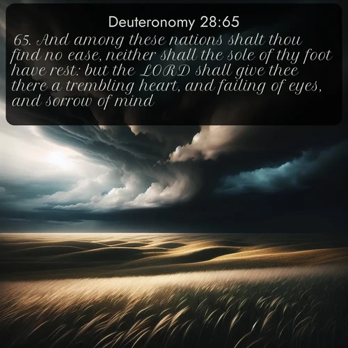 citation biblique : 65. And among these nations shalt thou find no ease, neither shall the sole of thy foot have rest: but the LORD shall give thee there a trembling heart, and failing of eyes, and sorrow of mind:
 sur fond image nature