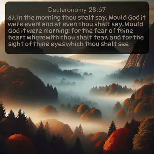 citation biblique : 67. In the morning thou shalt say, Would God it were even! and at even thou shalt say, Would God it were morning! for the fear of thine heart wherewith thou shalt fear, and for the sight of thine eyes which thou shalt see.
 sur fond image nature