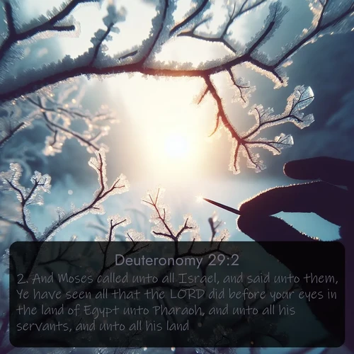 citation biblique : 2. And Moses called unto all Israel, and said unto them, Ye have seen all that the LORD did before your eyes in the land of Egypt unto Pharaoh, and unto all his servants, and unto all his land;
 sur fond image nature