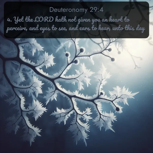 citation biblique : 4. Yet the LORD hath not given you an heart to perceive, and eyes to see, and ears to hear, unto this day.
 sur fond image nature