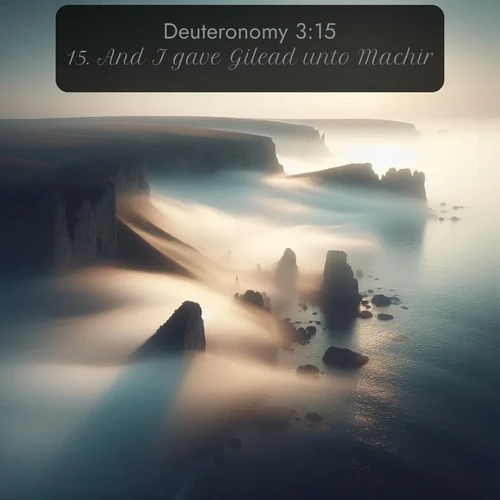 citation biblique : 15. And I gave Gilead unto Machir.
 sur fond image nature