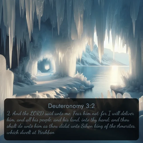 citation biblique : 2. And the LORD said unto me, Fear him not: for I will deliver him, and all his people, and his land, into thy hand; and thou shalt do unto him as thou didst unto Sihon king of the Amorites, which dwelt at Heshbon.
 sur fond image nature
