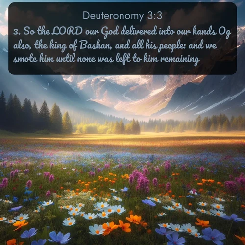 citation biblique : 3. So the LORD our God delivered into our hands Og also, the king of Bashan, and all his people: and we smote him until none was left to him remaining.
 sur fond image nature