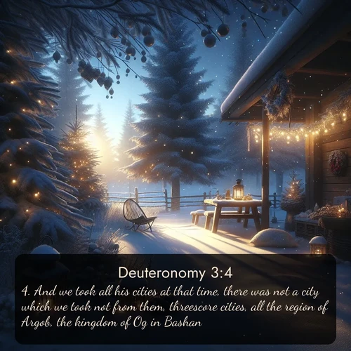 citation biblique : 4. And we took all his cities at that time, there was not a city which we took not from them, threescore cities, all the region of Argob, the kingdom of Og in Bashan.
 sur fond image nature