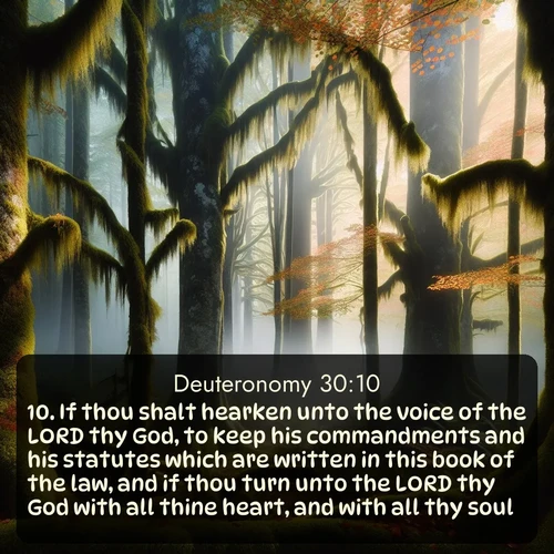 citation biblique : 10. If thou shalt hearken unto the voice of the LORD thy God, to keep his commandments and his statutes which are written in this book of the law, and if thou turn unto the LORD thy God with all thine heart, and with all thy soul.
 sur fond image nature