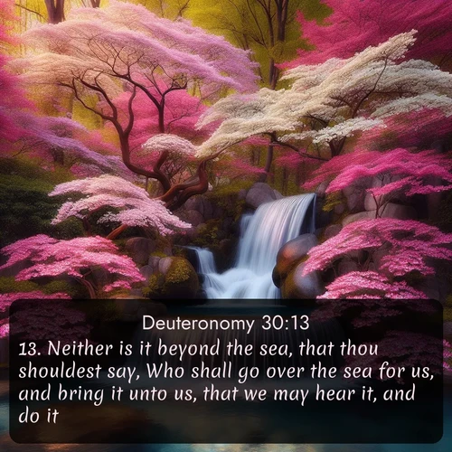 citation biblique : 13. Neither is it beyond the sea, that thou shouldest say, Who shall go over the sea for us, and bring it unto us, that we may hear it, and do it?
 sur fond image nature