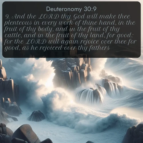 citation biblique : 9. And the LORD thy God will make thee plenteous in every work of thine hand, in the fruit of thy body, and in the fruit of thy cattle, and in the fruit of thy land, for good: for the LORD will again rejoice over thee for good, as he rejoiced over thy fathers:
 sur fond image nature