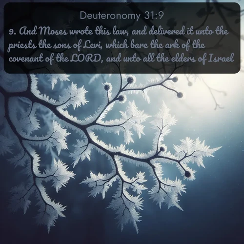 citation biblique : 9. And Moses wrote this law, and delivered it unto the priests the sons of Levi, which bare the ark of the covenant of the LORD, and unto all the elders of Israel.
 sur fond image nature