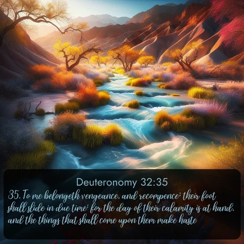 citation biblique : 35. To me belongeth vengeance, and recompence; their foot shall slide in due time: for the day of their calamity is at hand, and the things that shall come upon them make haste.
 sur fond image nature